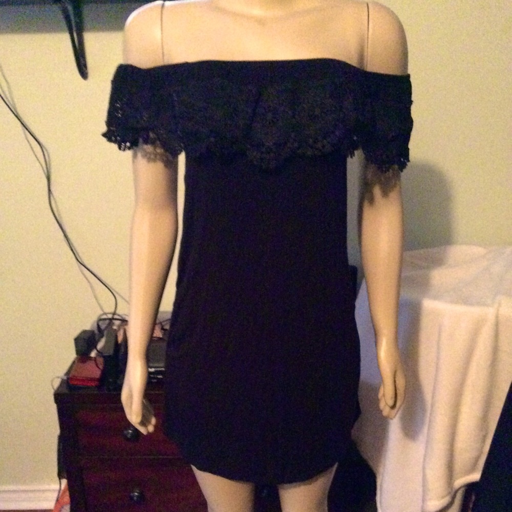 Black off-shoulder mini dress